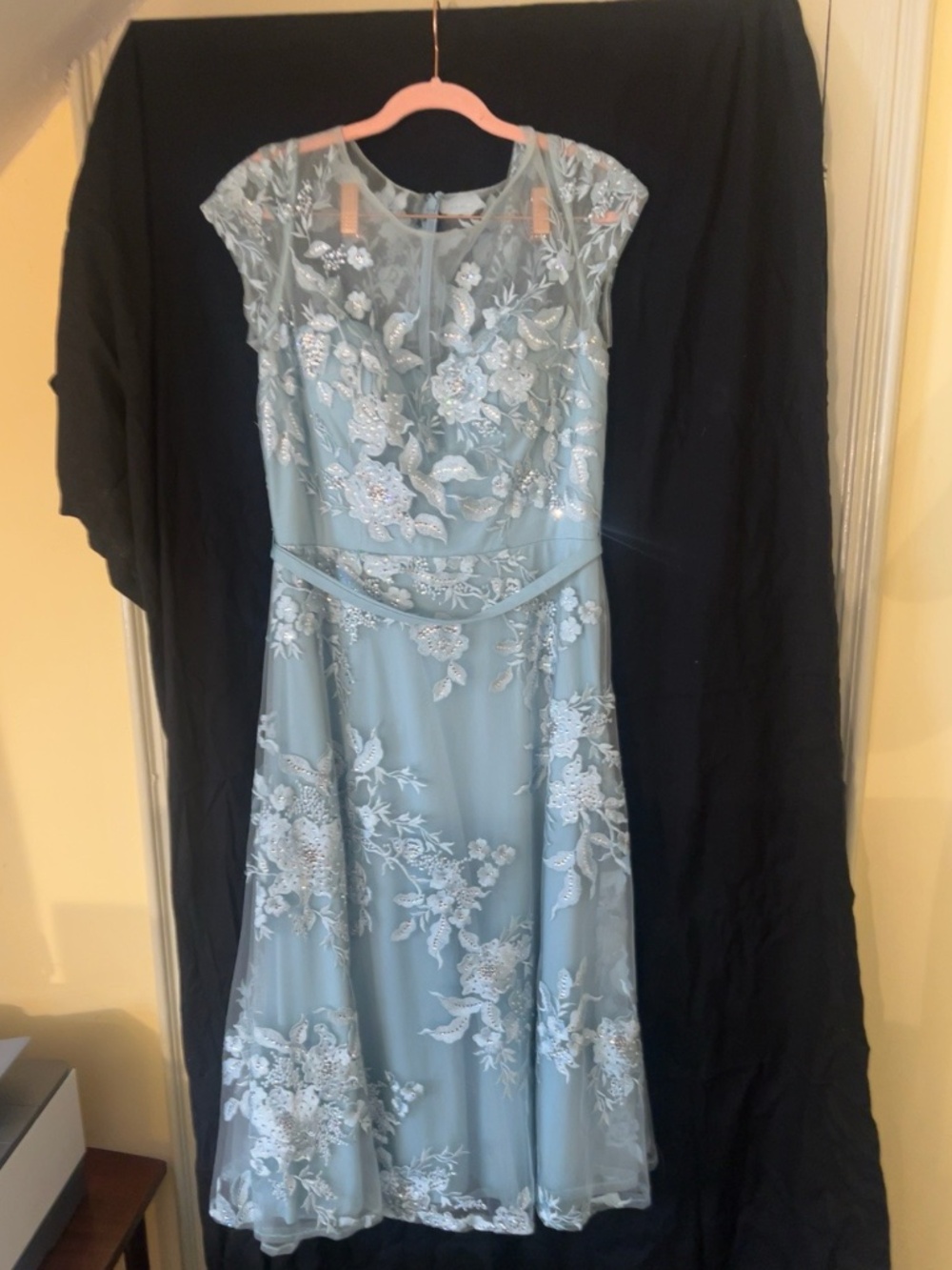 Montage by Mon Cheri Size 10 Ice Blue Beaded Lace Mother of the Bride Formal Dre